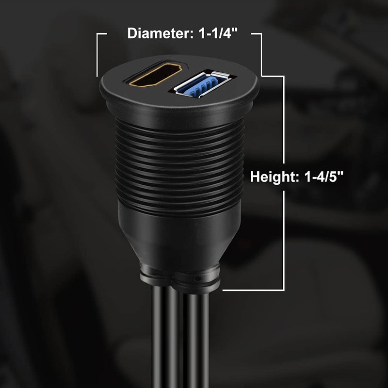 BATIGE USB 3.0 & HDMI to HDMI + USB3.0 AUX Extension Dash Panel Waterproof Car Flush Mount Cable for Car Boat and Motorcycle - 6ft - Image 4